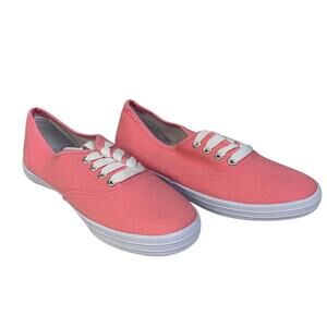 Womens Size 6 Pink Sneaker Lace Up Low Top Closed Round Toe Canvas Shoes